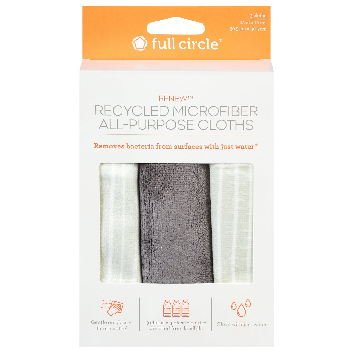 Full Circle Home Cloths Striped 3-Count Microfiber Cloths - Case of 6