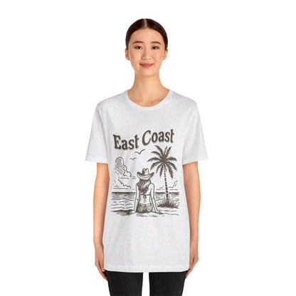TS-038ML-24 women’s beach sketch shirt beach scene tee for women woman sitting on beach t-shirt beach lover shirt women’s coastal Art graphic tee
