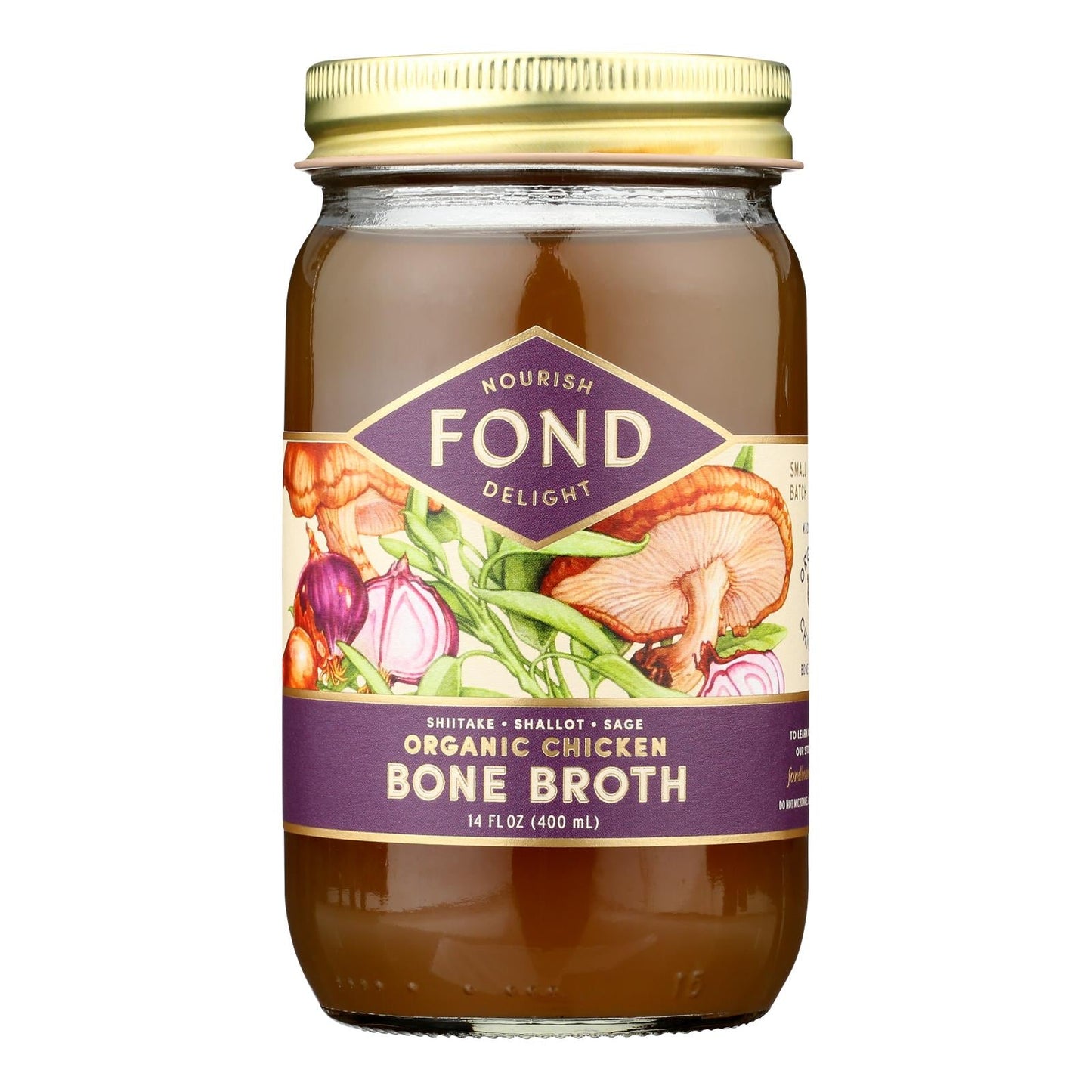 Fond Regenerative Chicken Bone Broth with Shiitake, Sage & Shallot, Case of 4, 14 Fl Oz Each.