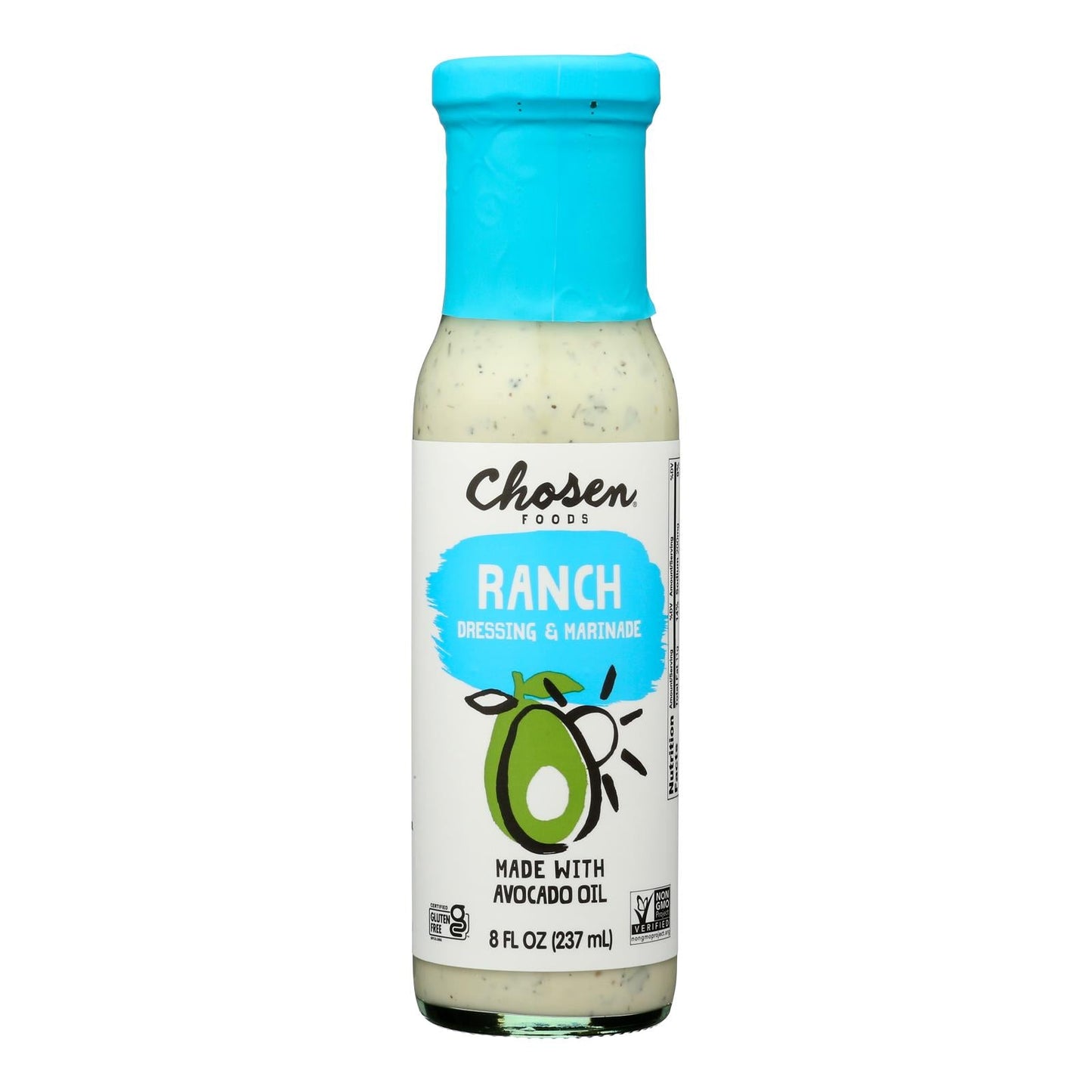 Chosen Foods Avocado Oil Ranch Dressing & Marinade, 8 oz, Case of 6