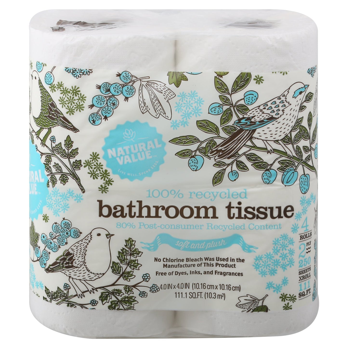 Natural Value 4-Pack Case of 24 Bath Tissue 250 Sheets