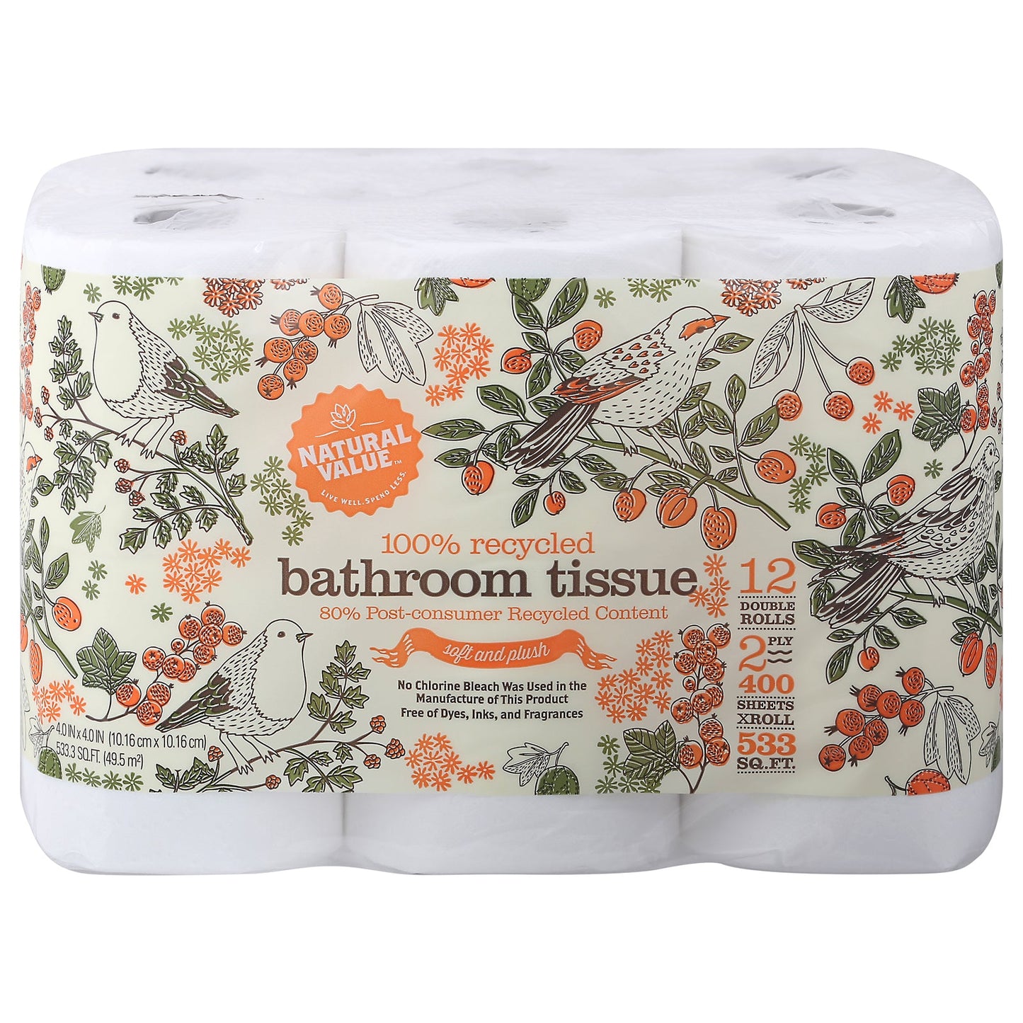 Natural Value Double 400-Sheet Bath Tissue - Case of 48