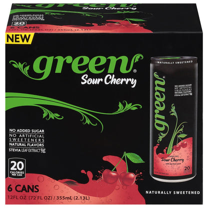 Green Sour Cherry Sparkling Water, Case of 4 (6 x 12 Fl Oz, 24 cans total)