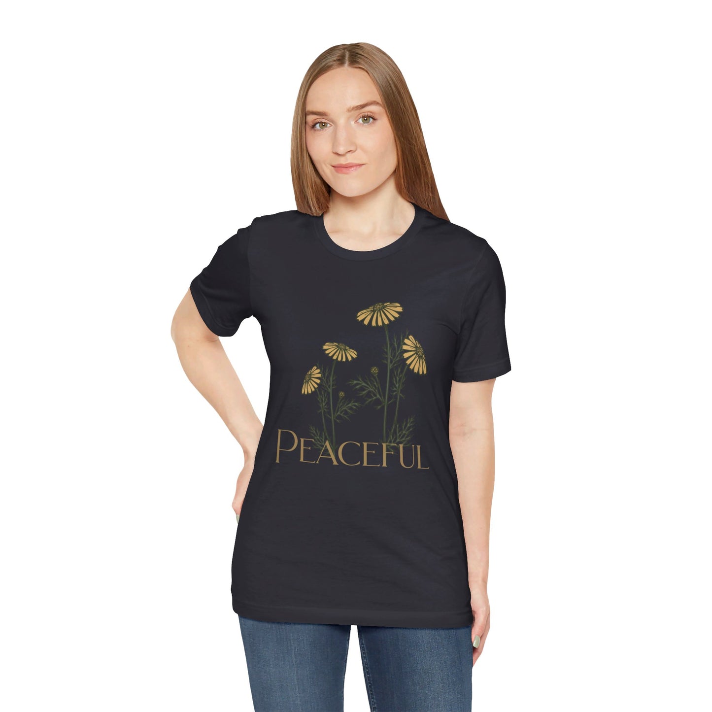 TS-036ML-24 women’s peace shirt with flowers floral design peace tee for women flower graphic shirt peace print shirt women’s floral peace tee