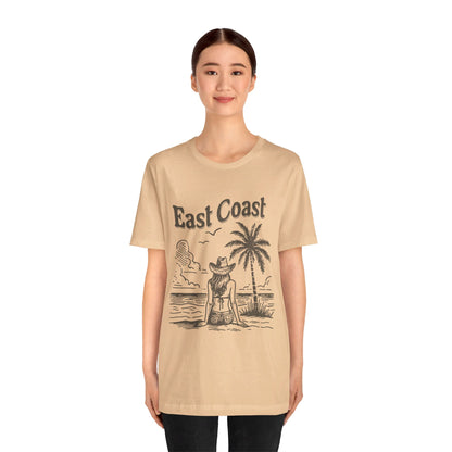TS-038ML-24 women’s beach sketch shirt beach scene tee for women woman sitting on beach t-shirt beach lover shirt women’s coastal Art graphic tee