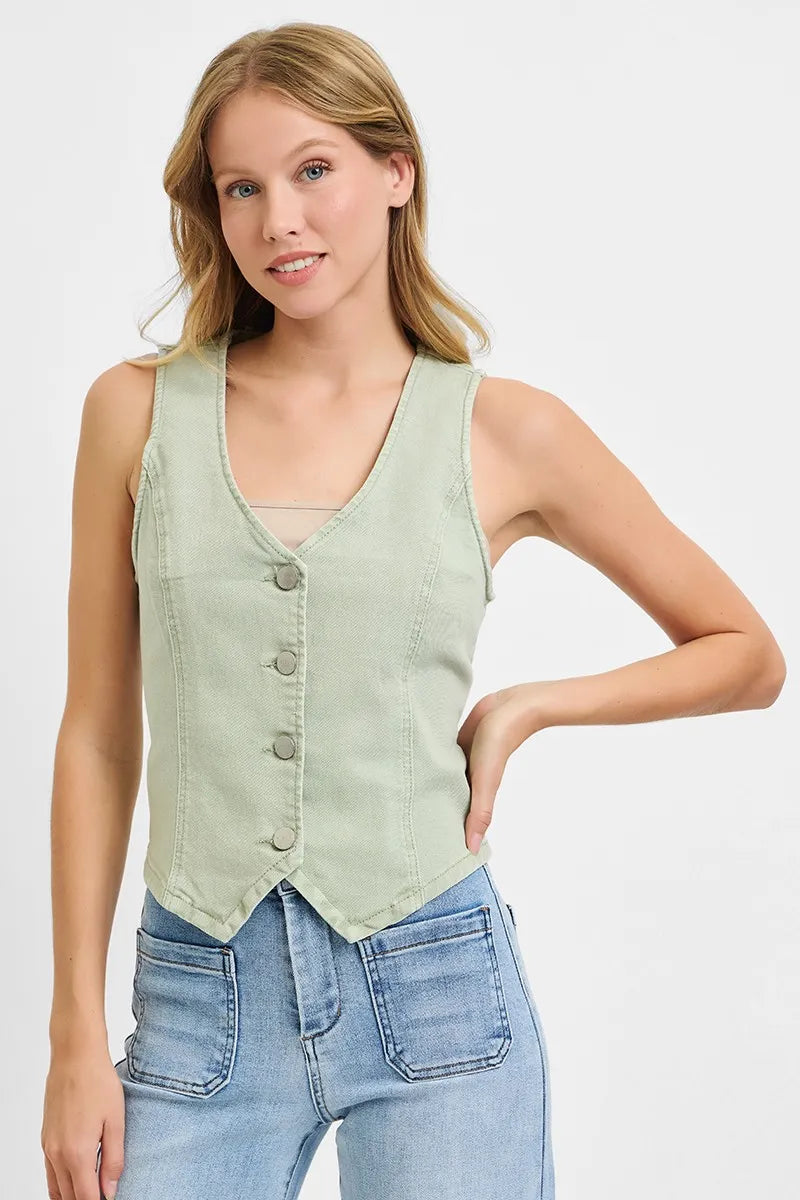 RISEN Full Size V Neck Button Down Vest Plus Size
