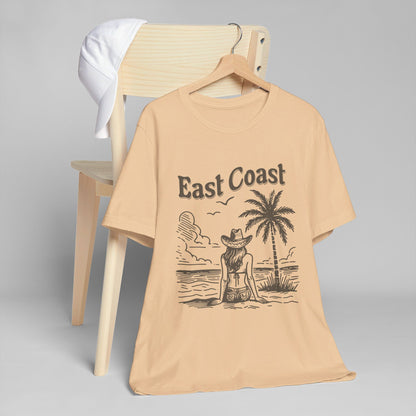 TS-038ML-24 women’s beach sketch shirt beach scene tee for women woman sitting on beach t-shirt beach lover shirt women’s coastal Art graphic tee