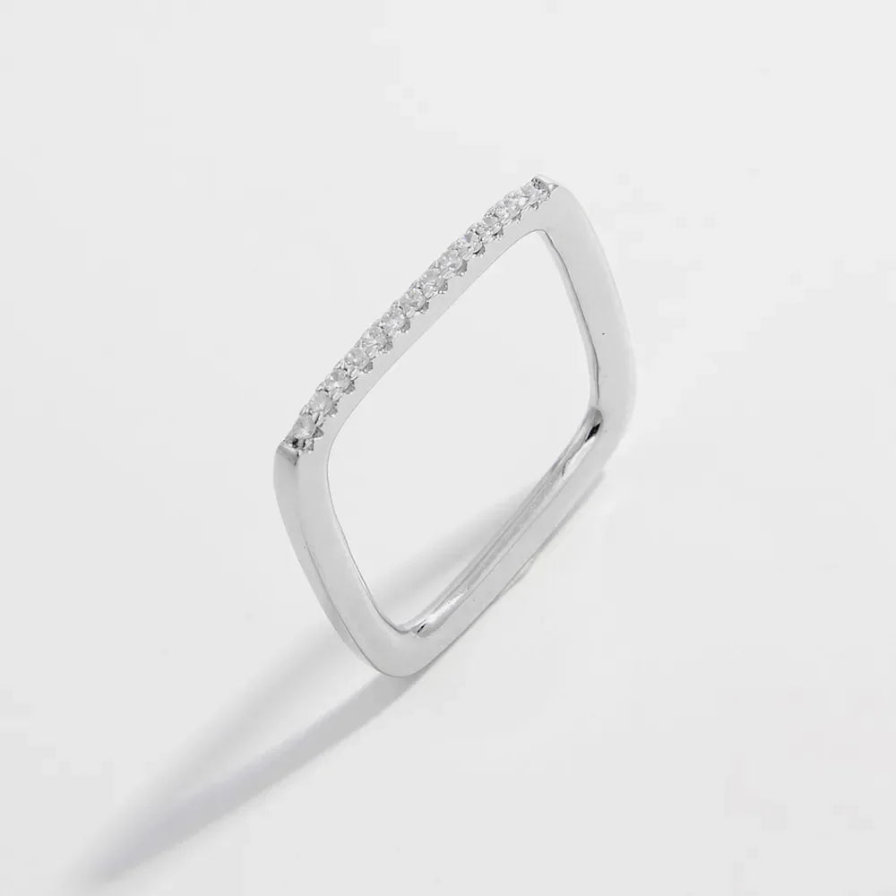 925 Sterling Silver Zircon Square Ring
