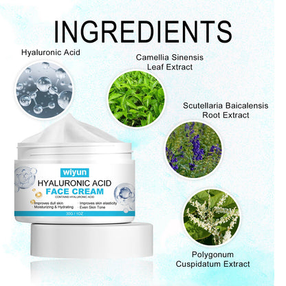 WIYUN Hyaluronic Acid Face Cream, Fade Wrinkles Repair Skin Barrier Moisturizing Moisturizing Skin Anti-Wrinkle Cream