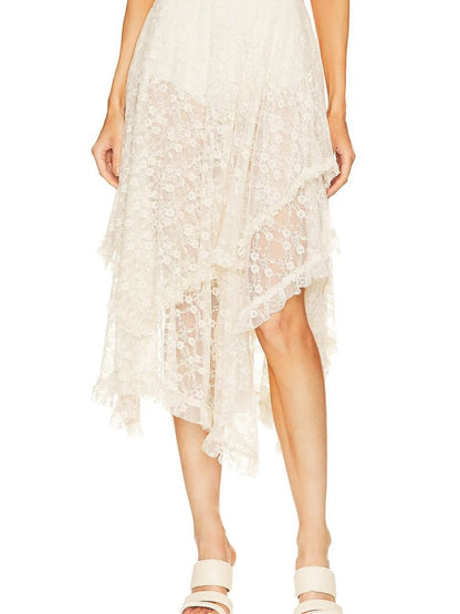 Asymmetrical Lace Midi Skirt