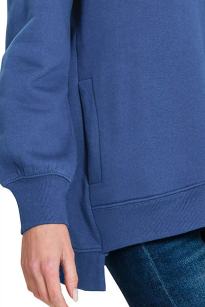 Zenana Fleece Hi-low Boyfriend Sweatshirts with Pockets