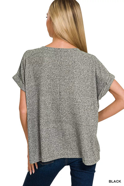 Zenana Soft Melange Hacci Short Sleeve Round Neck Top