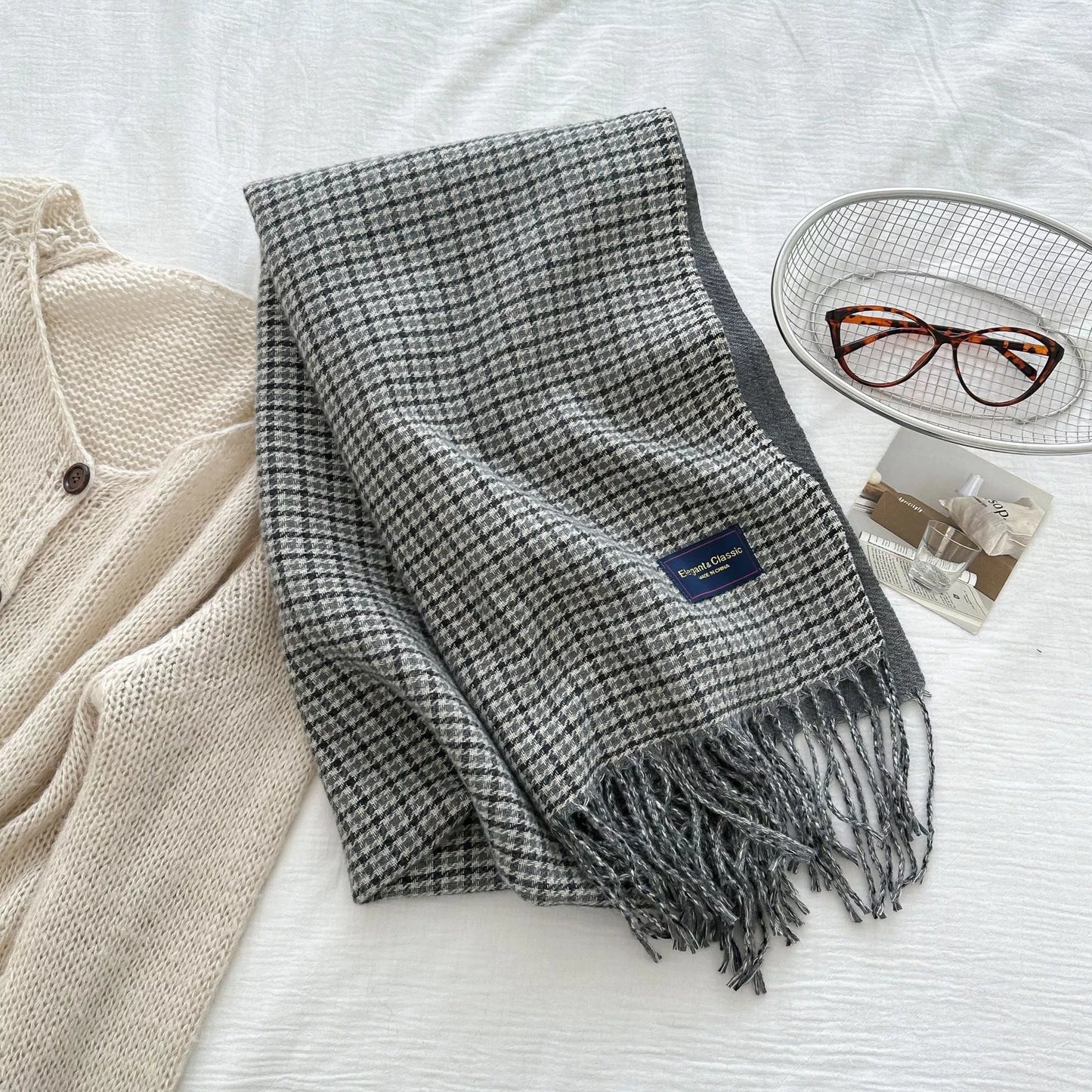 Plaid Fringe Warm Winter Scarf