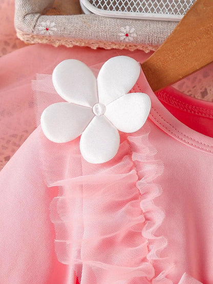 Children's Bow Decor Ruffle Trim Dress