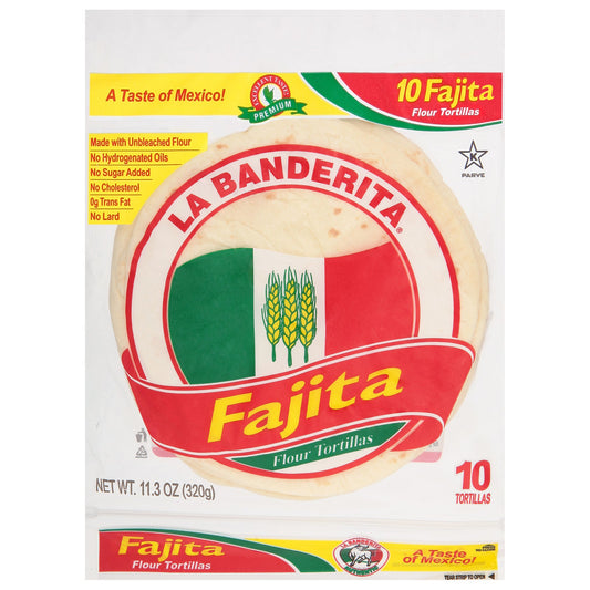 La Banderita Fajita Flour Tortillas, 11.3 oz (Pack of 12) - Authentic, Dairy-Free