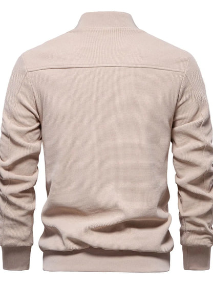 Men's Waffle Knit Baseball Collar Zip Up Jacket