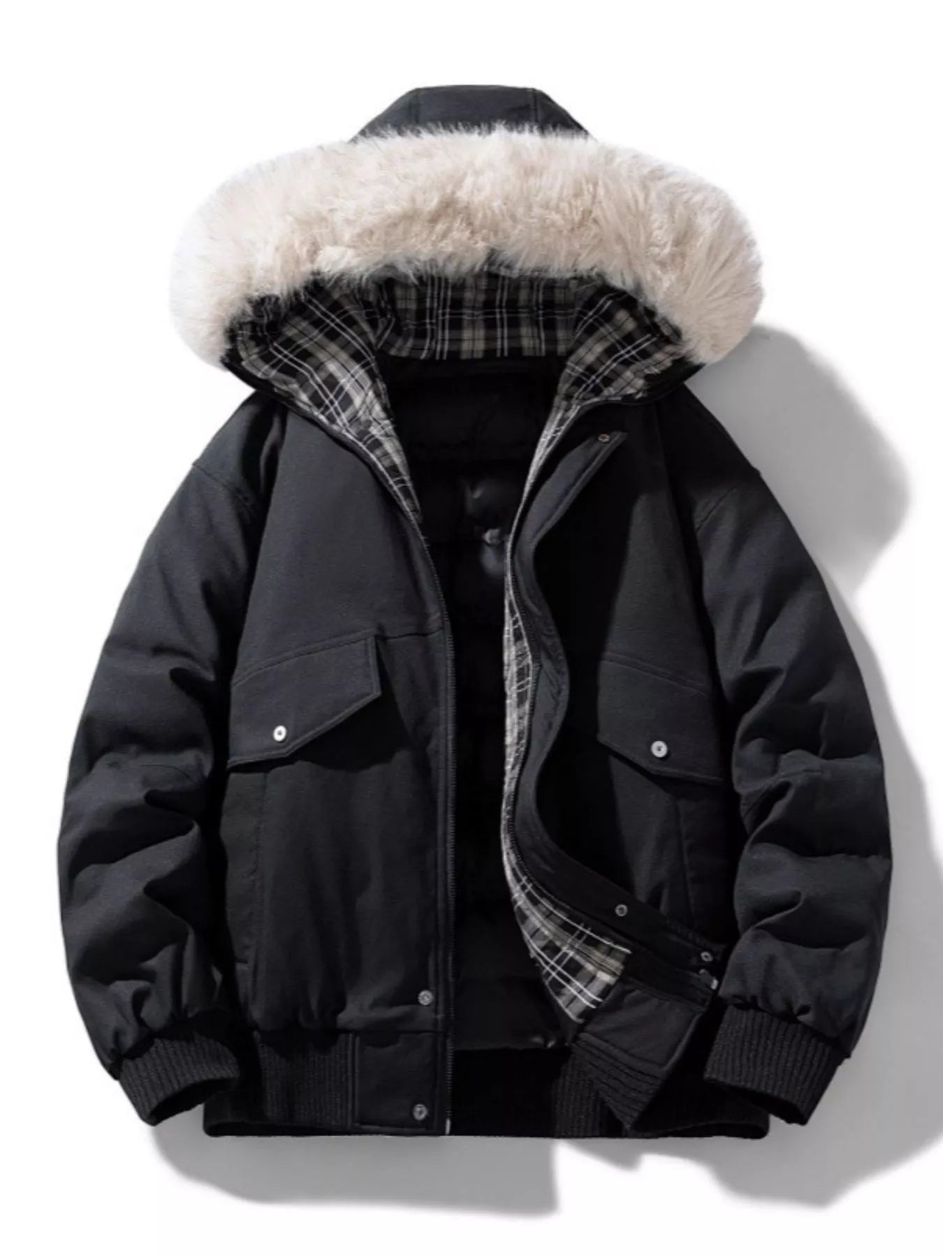 Men's Plus Size Fur Hooded Warm Padded Coat