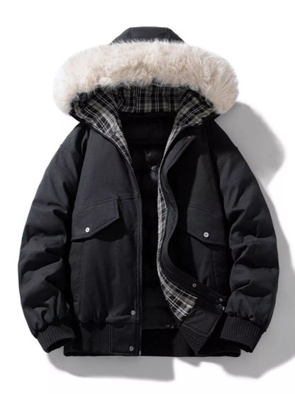 Men's Plus Size Fur Hooded Warm Padded Coat