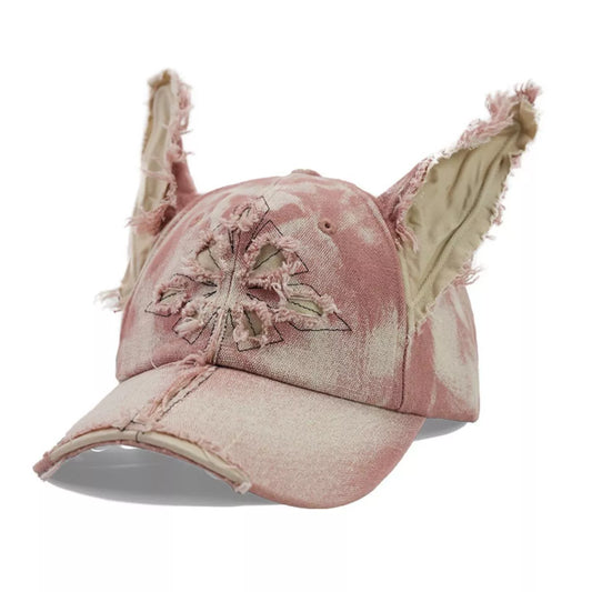 Washed Dog Ear Distressed Denim Baseball Cap