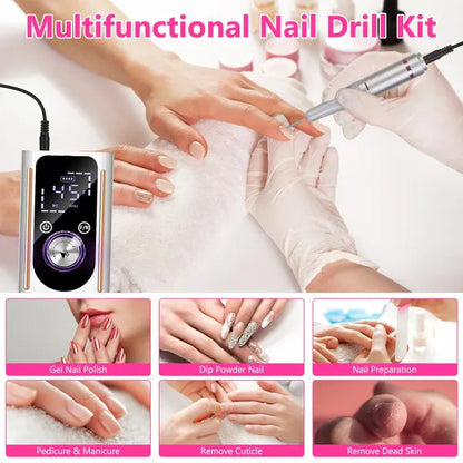 Portable Electric Nail Drill Bit 45000 RPM With 11 Bits Base Waist Clip Cordless Rechargeable Nail File Machine For Professional Salon Home Acrylic Nails Remove Nail Gel Polish Manicure
