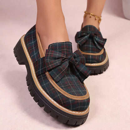 Plaid Bow Decor Chunky Loafers