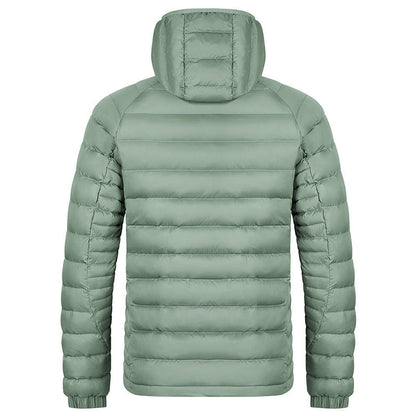 Winter Lightweight Hooded Coat With Pockets Fashion Warm Portable Zipper Jacket For Men Clothing Solid Color Outerwear Tops