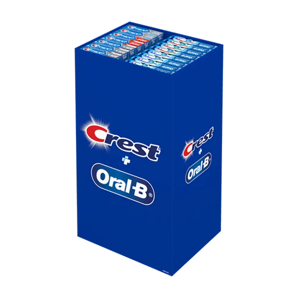Crest toothpaste 4.2 oz + Oral B toothbrush 1ct Asst Dumpbin asst