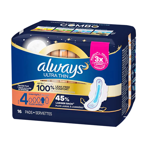 Always Ultra Thin Size 4 Overnight W/Wings 16 ct