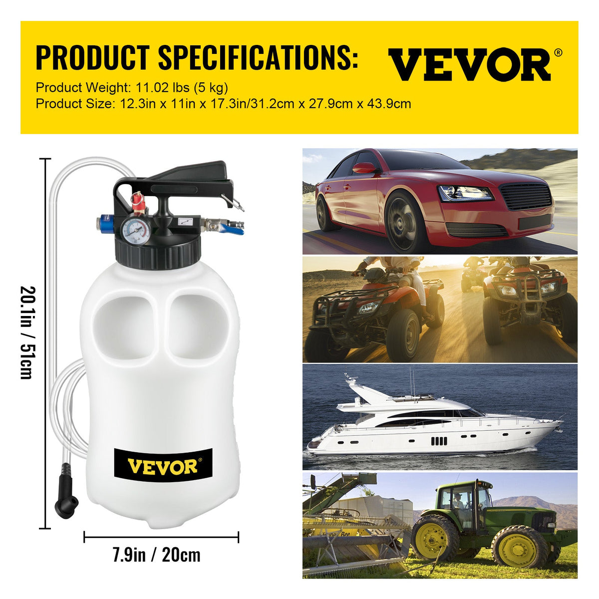 VEVOR Transmission Fluid Pump 2 Way Manual ATF Refill System Dispenser, Oil And Liquid Extractor 10 Liter Large Capacity, Automatic Transmission Fluid Pump Tool Set With 14 Pieces ATF Filler Adapters