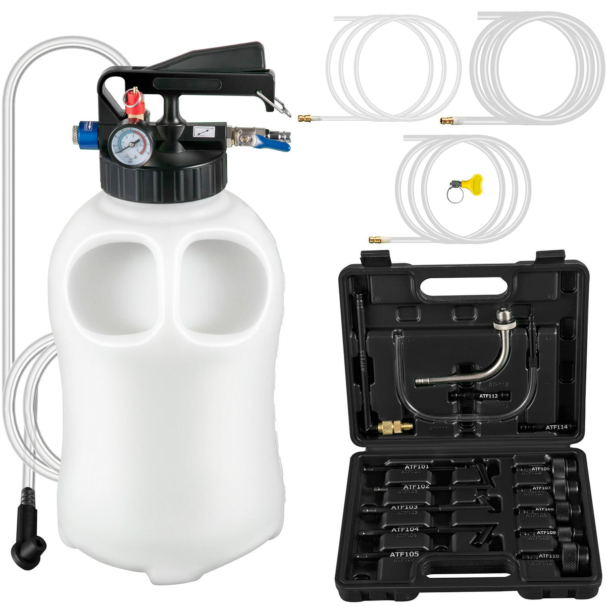 VEVOR Transmission Fluid Pump 2 Way Manual ATF Refill System Dispenser, Oil And Liquid Extractor 10 Liter Large Capacity, Automatic Transmission Fluid Pump Tool Set With 14 Pieces ATF Filler Adapters