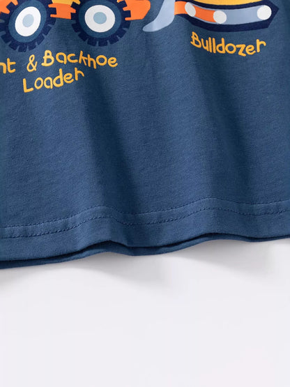 Children's Construction Vehicle Graphic Short Sleeve T-Shirt