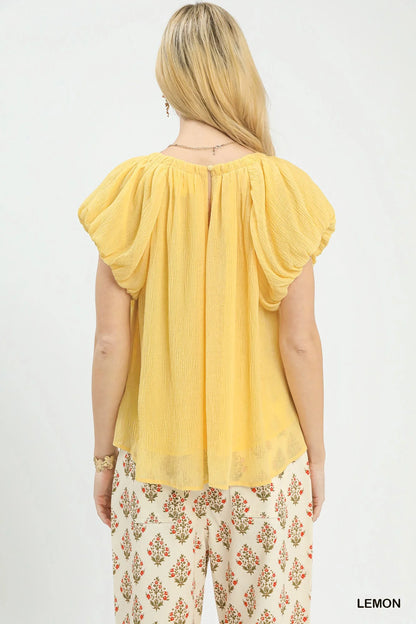 Umgee Crinkle Flutter Sleeve Peasant Top