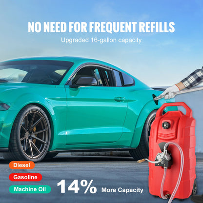 VEVOR 16 Gallon Fuel Caddy, Portable Gas Storage Tank Container With Hand  Rubber Wheels, Fuel Transfer Storage Tank For Gasoline Machine Oil Car Mowers Tractor Boat Motorcycle