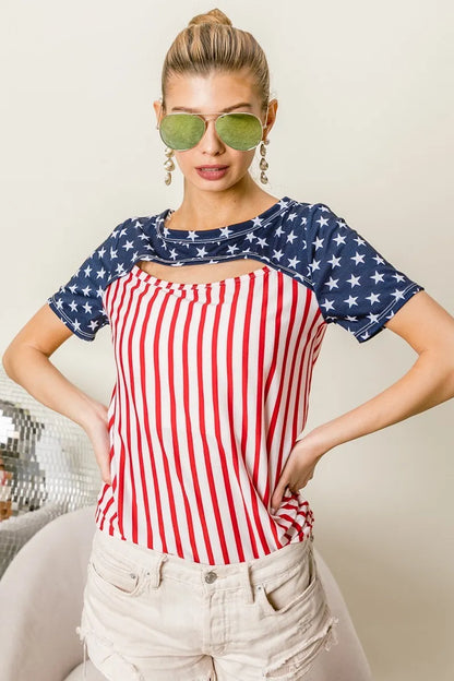 BiBi American Flag Theme Front Cut Out Top