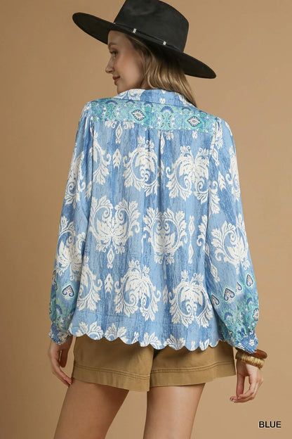 Umgee Printed Long Sleeve Blouse