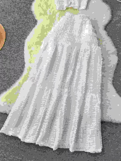 Textured Crop Top and Tiered Skirt Set