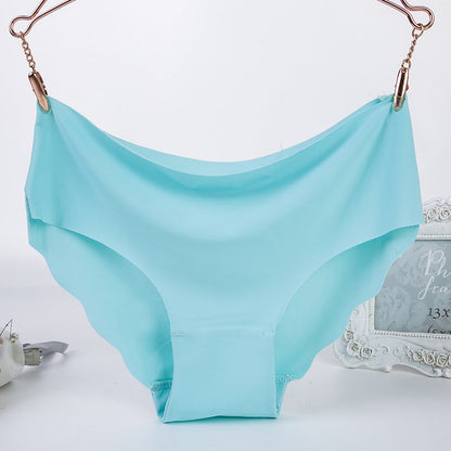 One Piece Ice Silk Seamless Wave Edge Sexy Candy Color Panties, Ultra-thin Corrugated Low-rise Waistband