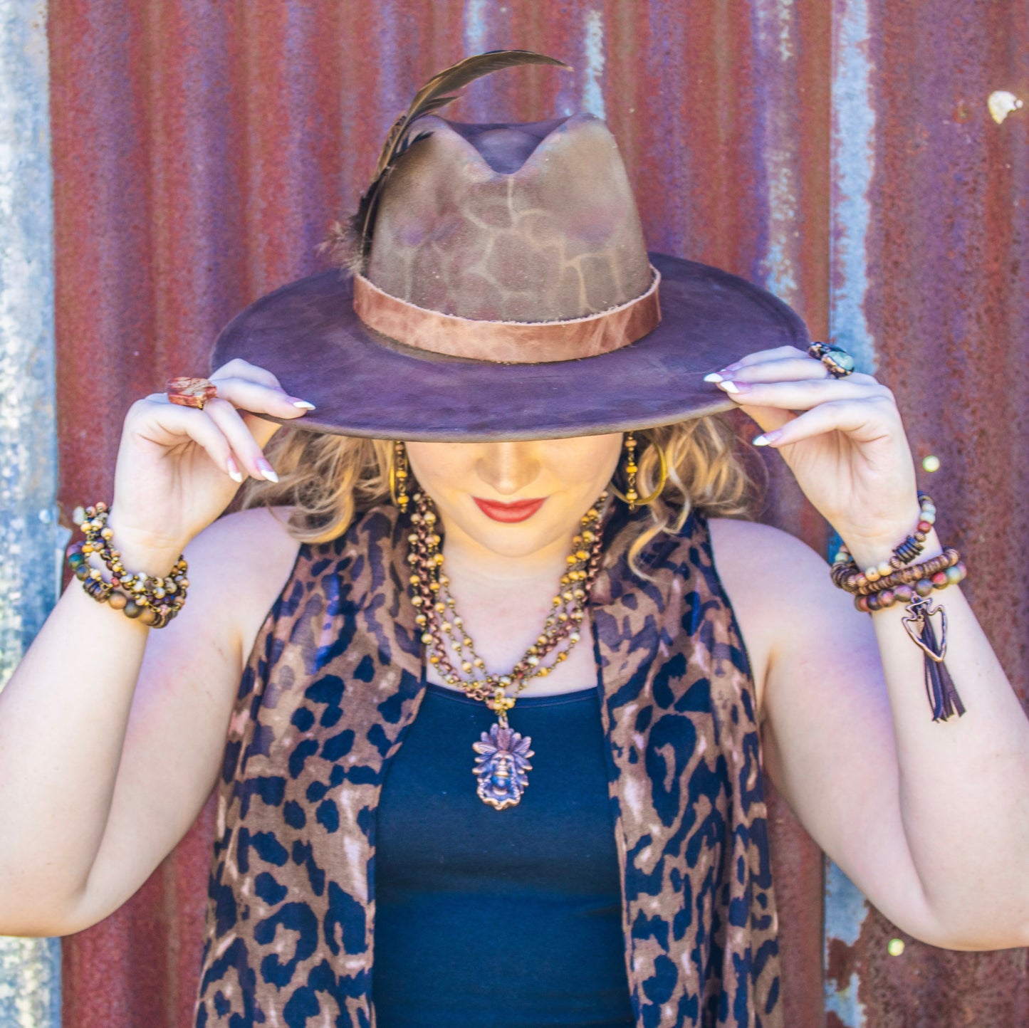 Picasso Jasper Beaded Bracelet w/ Leather Tassel and Arrowhead 810o