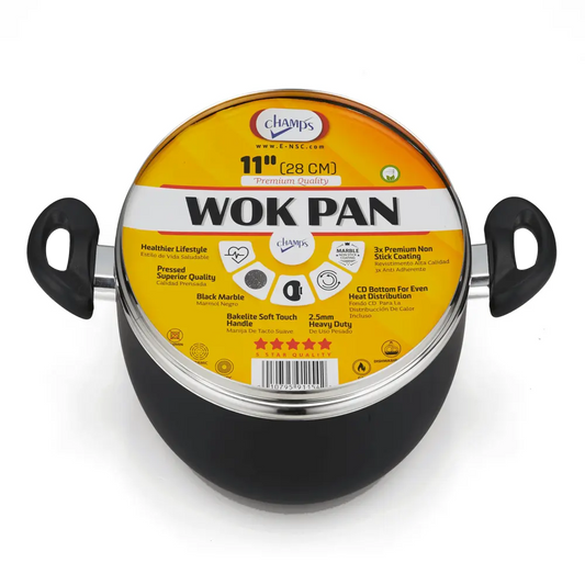 Champs Black Wok NS Speckled Inside w/ Glass Lid 2.5mm 11"