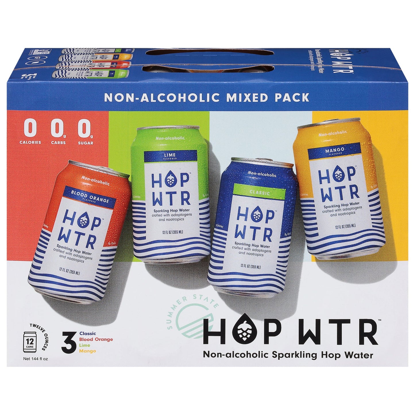 Hop Wtr Variety Pack, 12/12 fl oz (Case of 2) - Gluten-Free Sparkling Hop Water