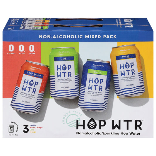 Hop Wtr Variety Pack, 12/12 fl oz (Case of 2) - Gluten-Free Sparkling Hop Water