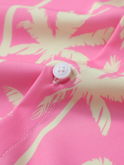 Men's Palm Tree Print Top and Shorts Summer Set