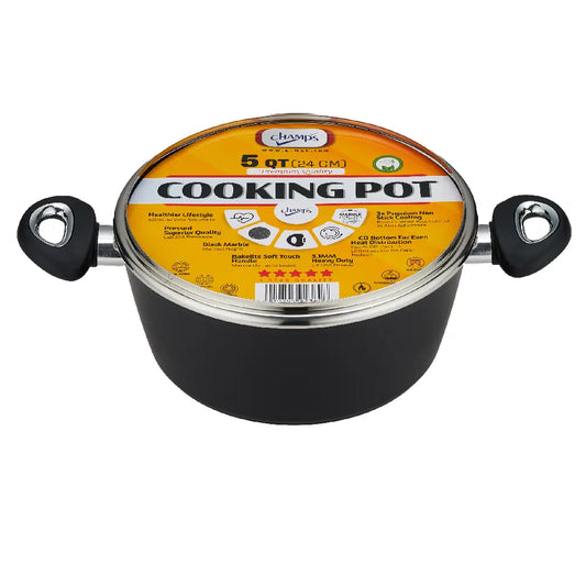 Champs Black Pot NS Speckled Inside w/ Glass Lid 3.1mm 5 qrt