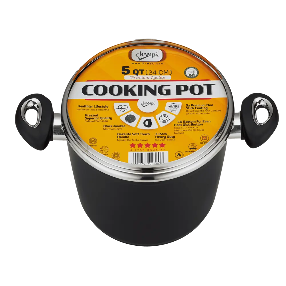 Champs Black Pot NS Speckled Inside w/ Glass Lid 3.1mm 5 qrt