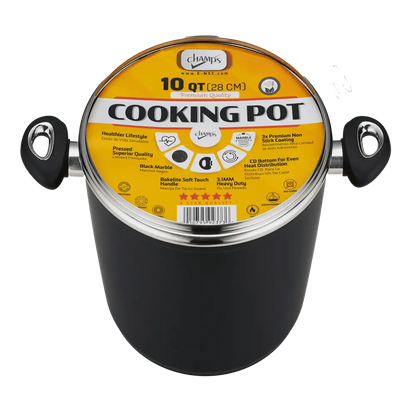 Champs Black Pot NS Speckled Inside w/ Glass Lid 3.1mm 10 qrt
