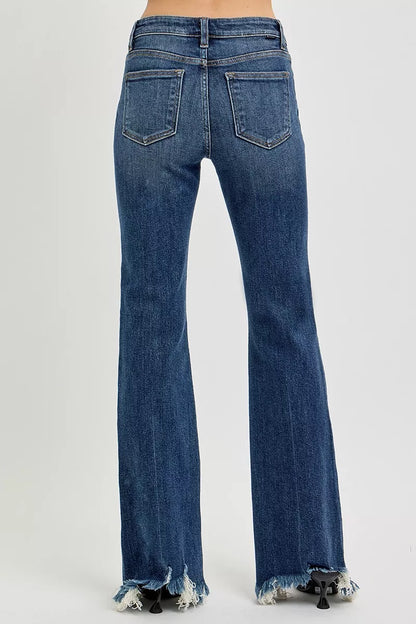 RISEN Full Size Mid Rise Flare Frayed Hem Jeans Plus Size