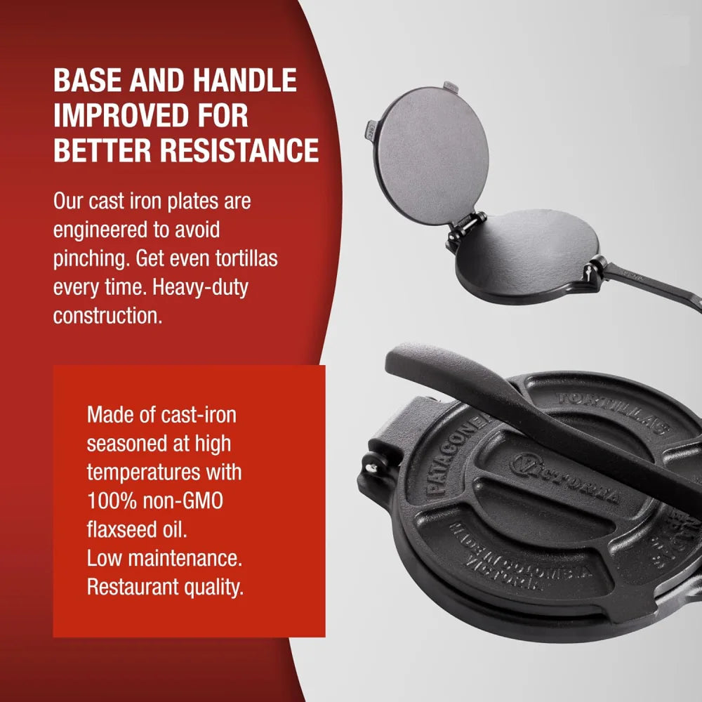 Victoria Tortilla Press Cast Iron Preseasoned 8"