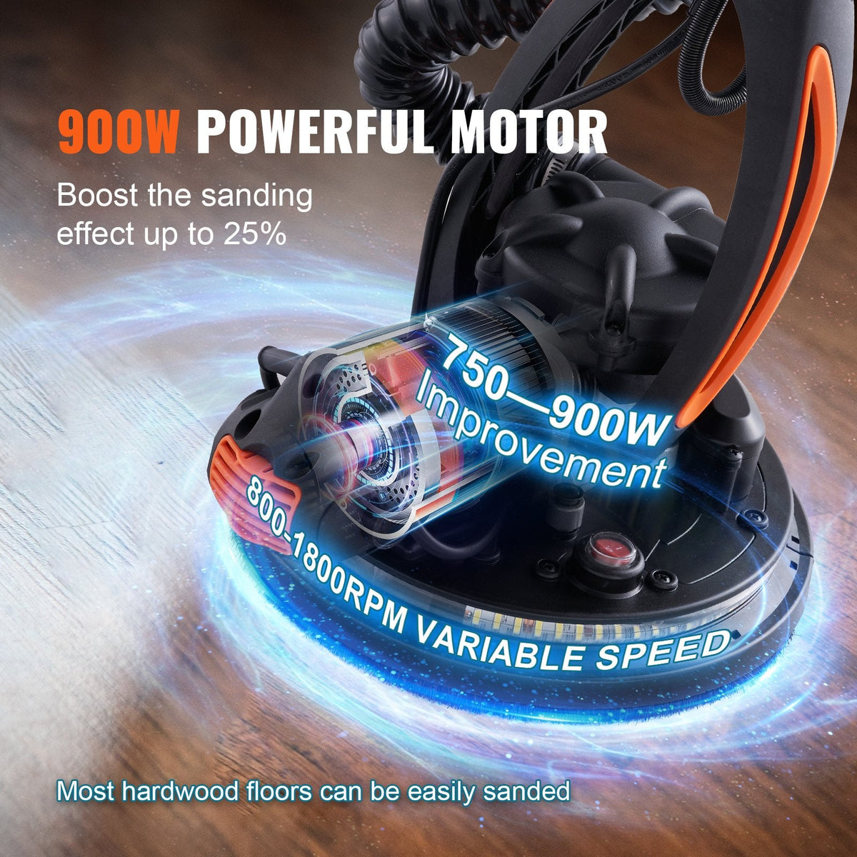 VEVOR Drywall Sander 900W Brush Motor 800-1800RPM Variable Speed & Self-Suction