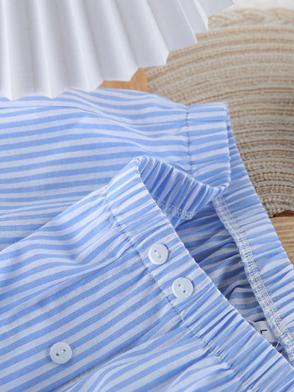 Striped Button Up Shirt and Shorts Lounge Set