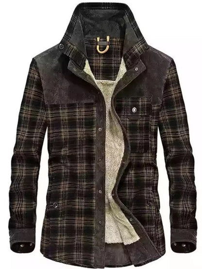 Men's Full Size Plaid Fleece Lined Snap Down Jacket Plus Size